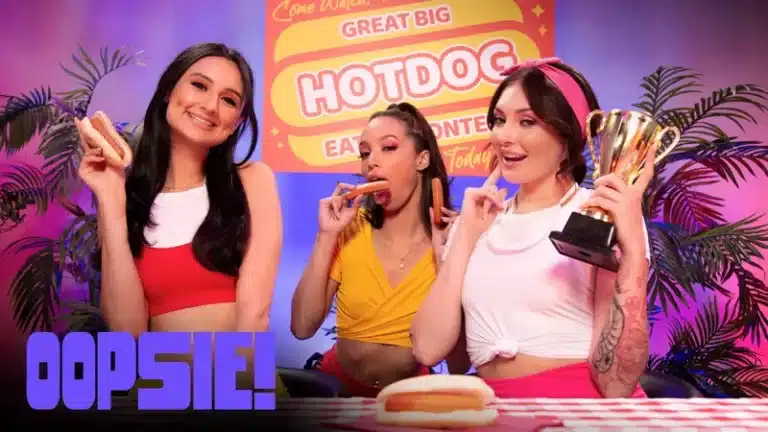 Concurso de comer Hotdogs – Eliza Ibarra, Alexis Tae, Charlotte Sins